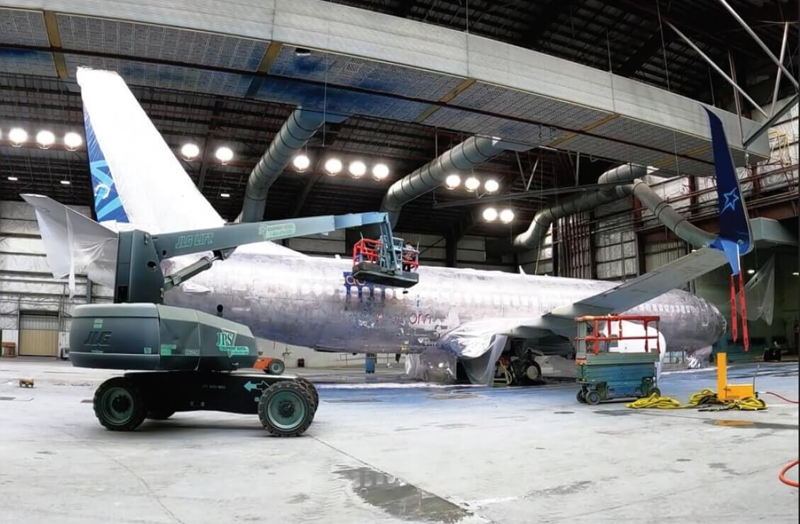 Jet undergoes maintenance, repair and overhaul (MRO) work.