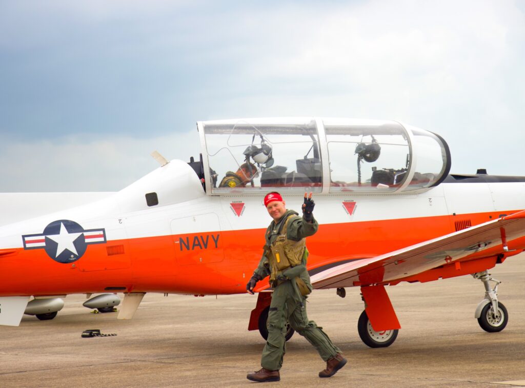 U.S. Navy pilots who made a pit stop at Million Air Lake Charles at Chennault